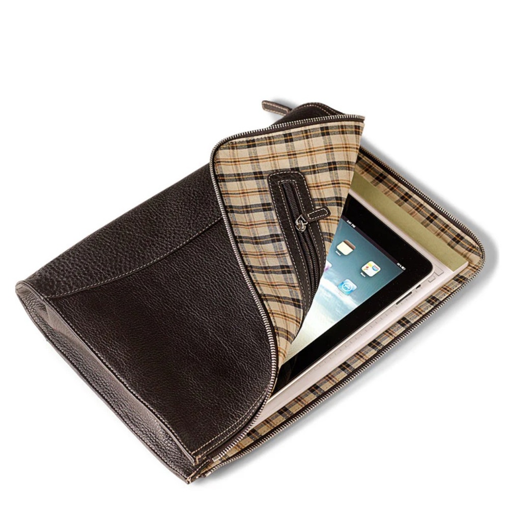 Levenger Bomber Jacket Briefolio Brown Full Grain Leather Laptop Sleeve